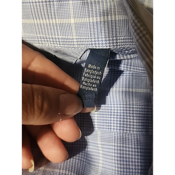 Tommy Hilfiger Men’s 17 34/35 Blue Plaid Long Sleeve Button Down Shirt - Picture 7 of 9